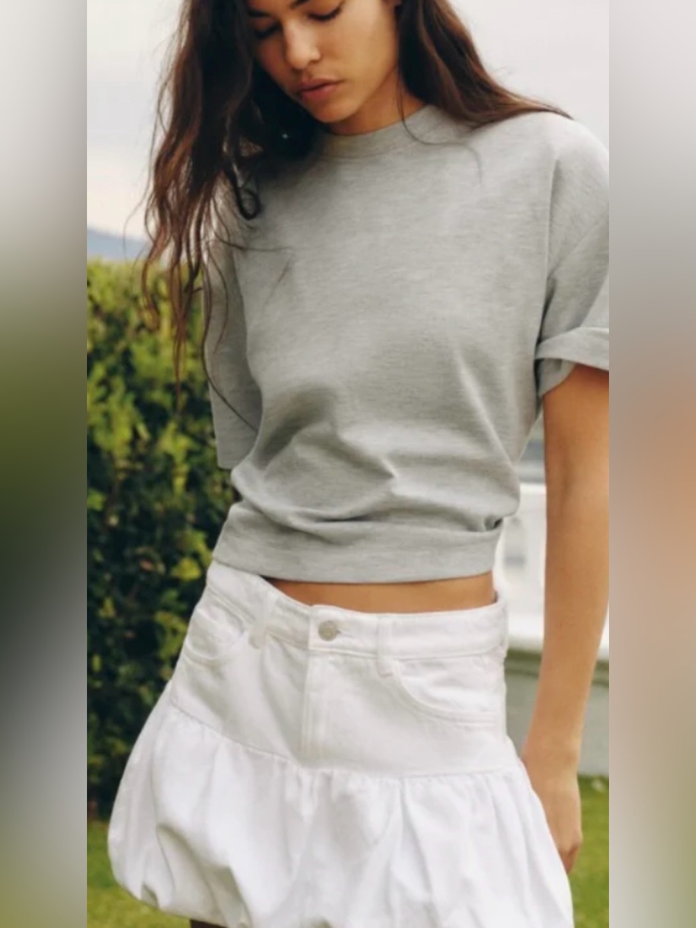 Zara Grey Short-Sleeve Crop Top with White Skirt